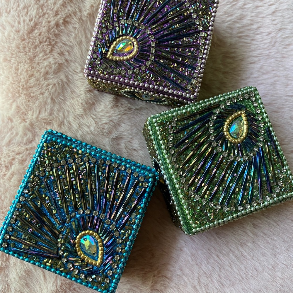 Set of 3 beaded trinket boxes